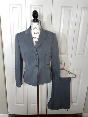Tahari Asl 2PC Pant Suit Women’s black &  gray Herringbone Blazer Sz 8P office